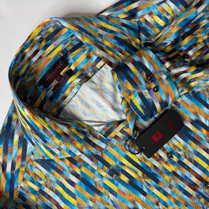 Vinzano Men’s 3XL Button Up Long Sleeve Size Geometric Design Shirt